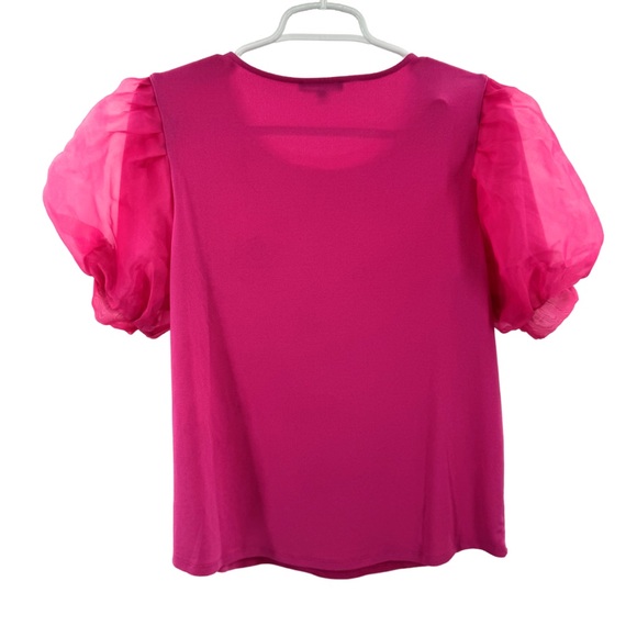 Adrianna Papell Fuchsia short sleeve Puff Sleeve Blouse M office casual colorful - Picture 2 of 11